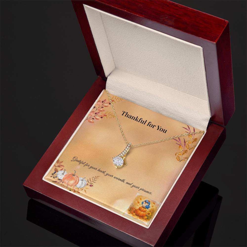 Alluring Beauty Necklace – “Thankful for You” Fall Pumpkin Message Card | Thanksgiving Gift for Her