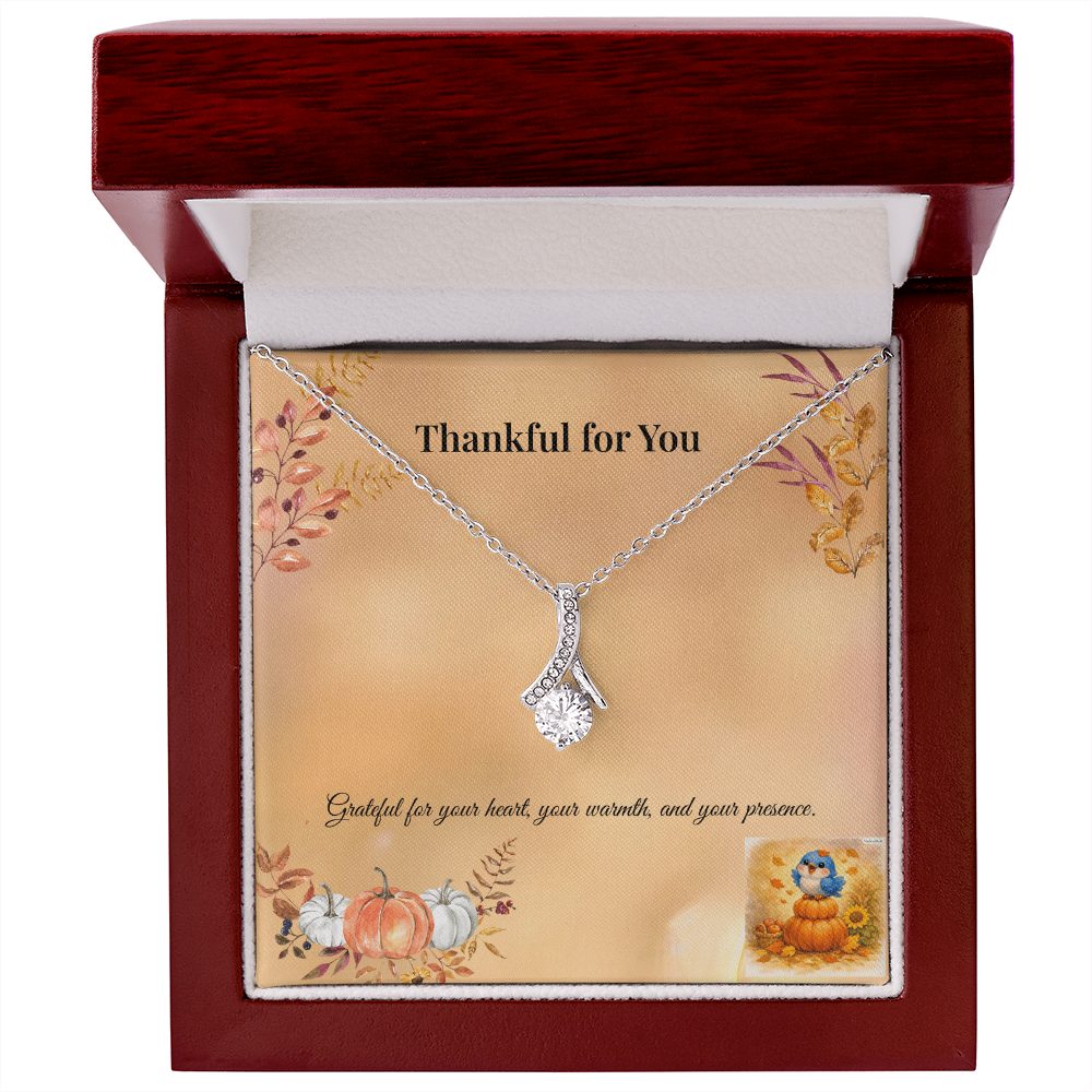Alluring Beauty Necklace – “Thankful for You” Fall Pumpkin Message Card | Thanksgiving Gift for Her